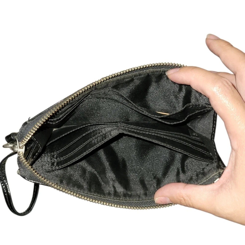 Coach Black Leather Wristlet with Signature Patch